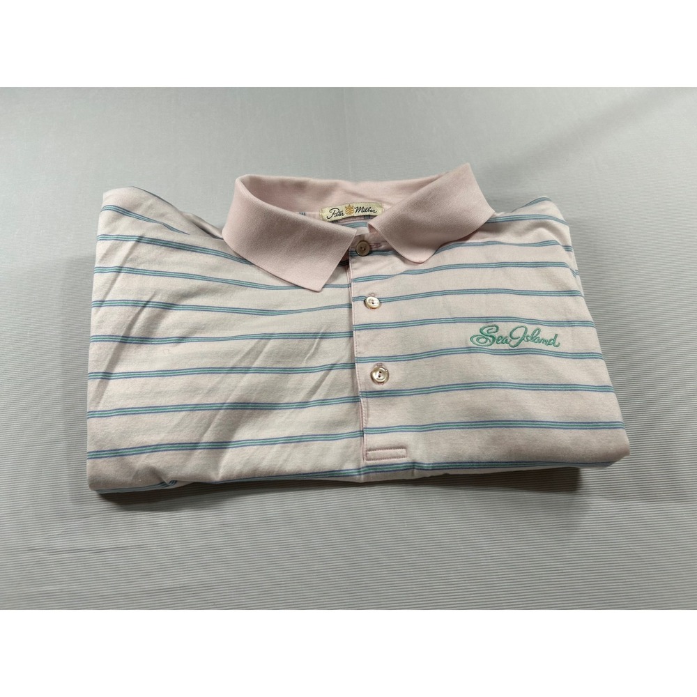 Peter Millar Gold Label Sea Island Golf Polo Mens Large Pink Stripe Cotton Shirt